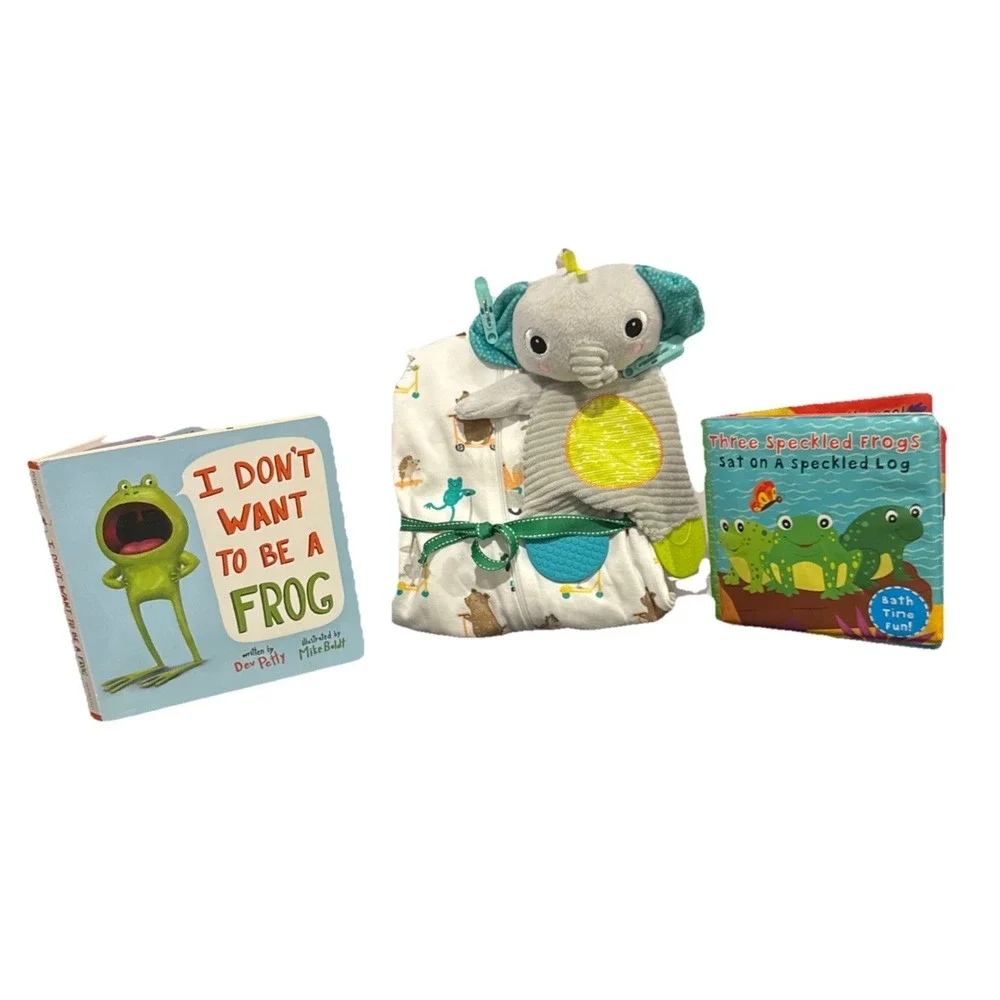Unisex Baby Shower Gift, Frog Infant Present, Outfit, Book, Toys, Blanket & More